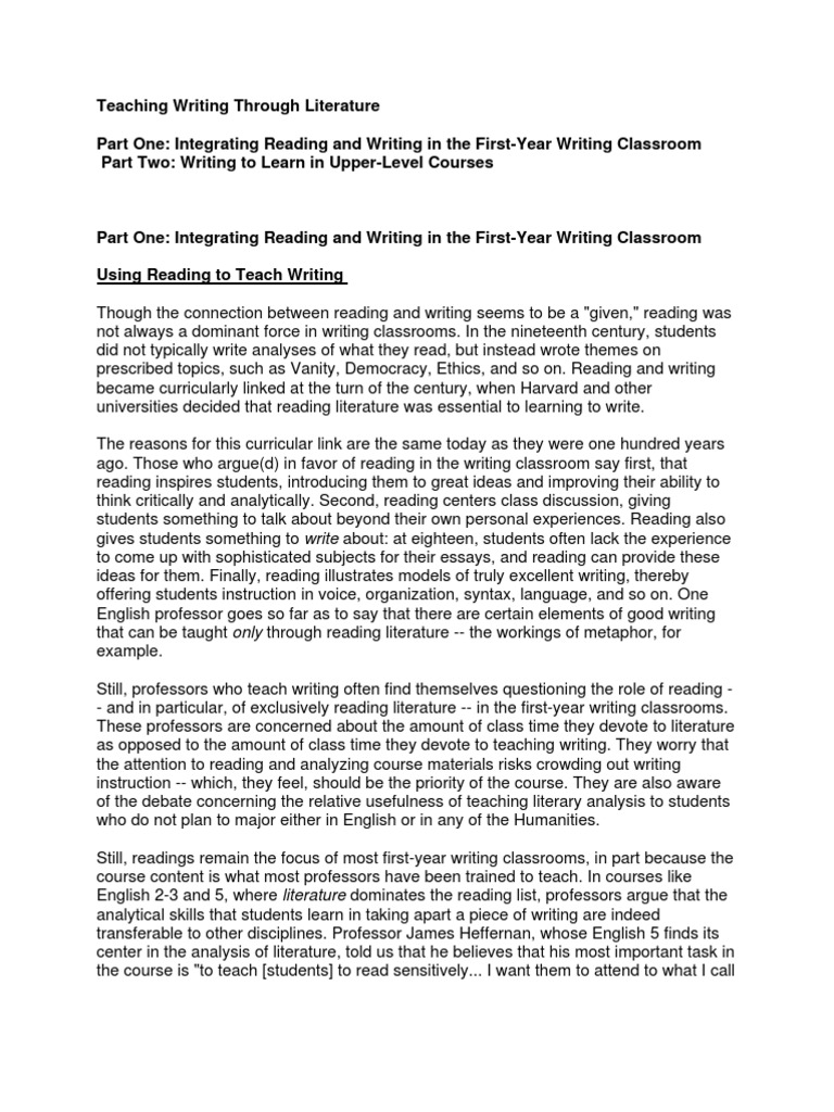 Using Literature to Teach Writing Integrating Reading and Writing in