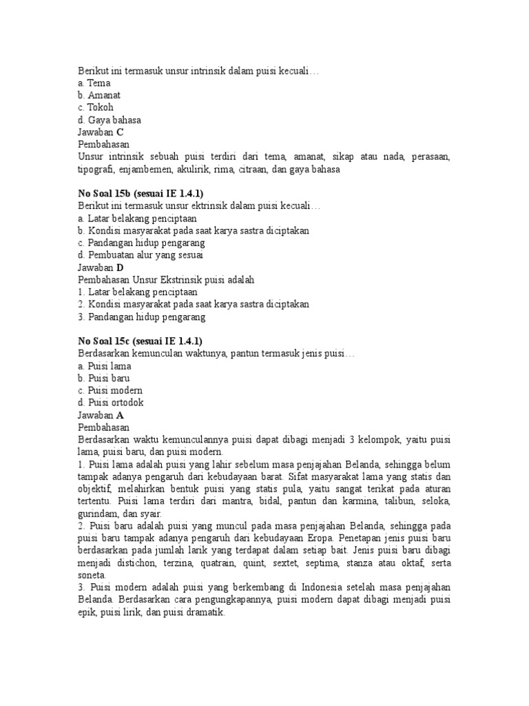 Berikut Ini Termasuk Unsur Intrinsik Dalam Puisi Kecuali Pdf