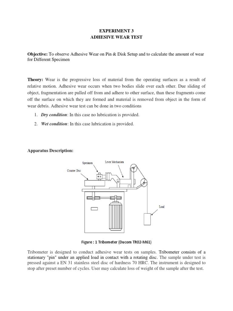 For Different Specimen: Experiment 3 Adhesive Wear Test | Download Free ...