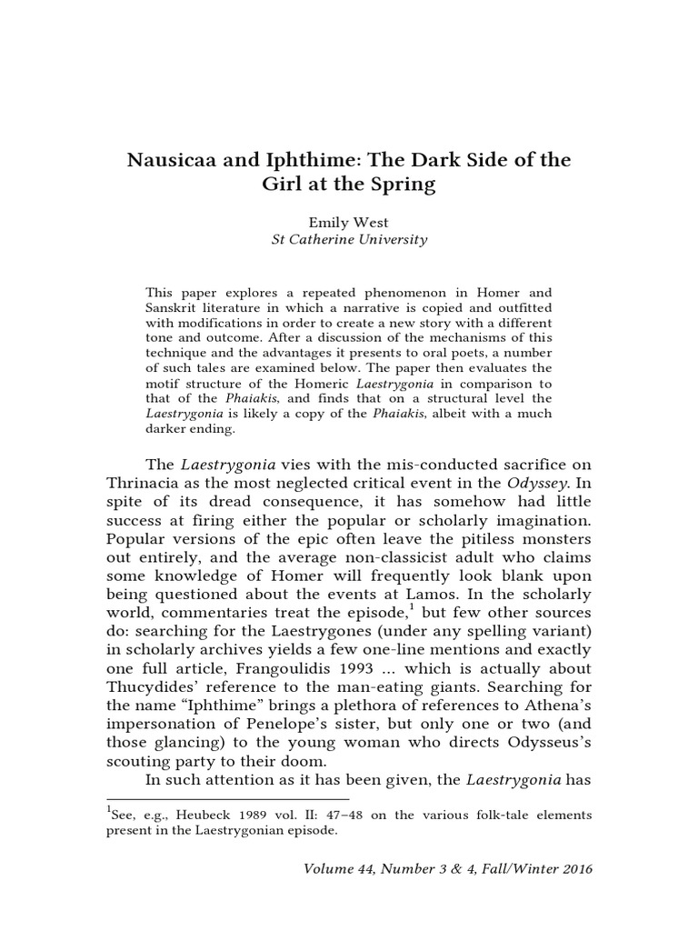 EMILY WEST (2016) Nausicaa and Iphthime | PDF | Odyssey | Greek Mythology