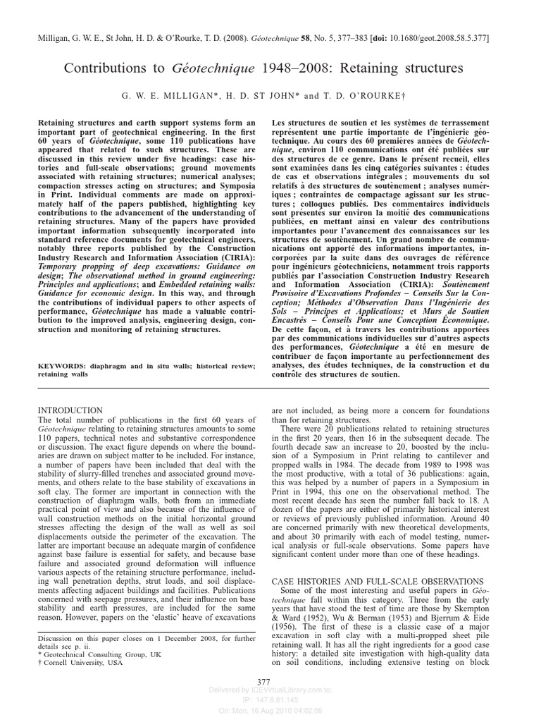 Geot60th Earth Retaining | PDF | Geotechnical Engineering | Deep Foundation