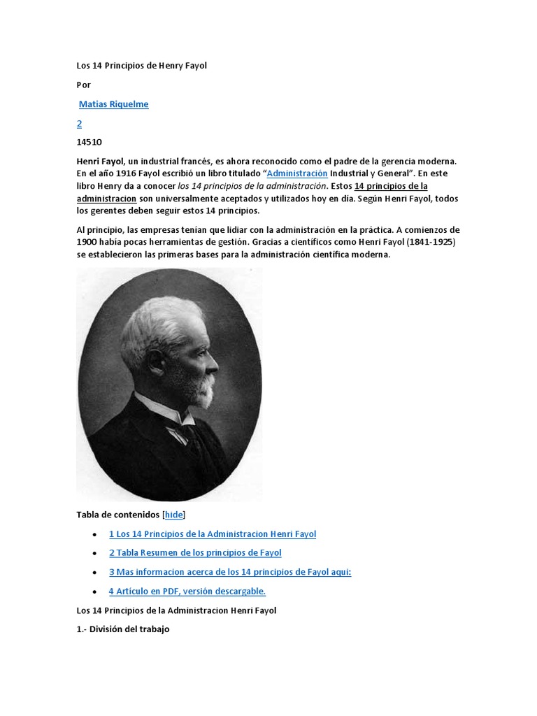 Los 14 Principios de Henry Fayol Disciplinas Liderazgo