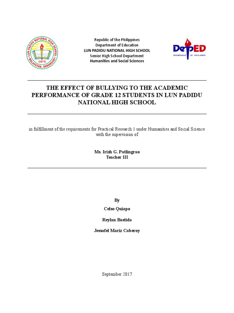 Bullying's Impact on Grade 12 Performance | PDF | Bullying ...