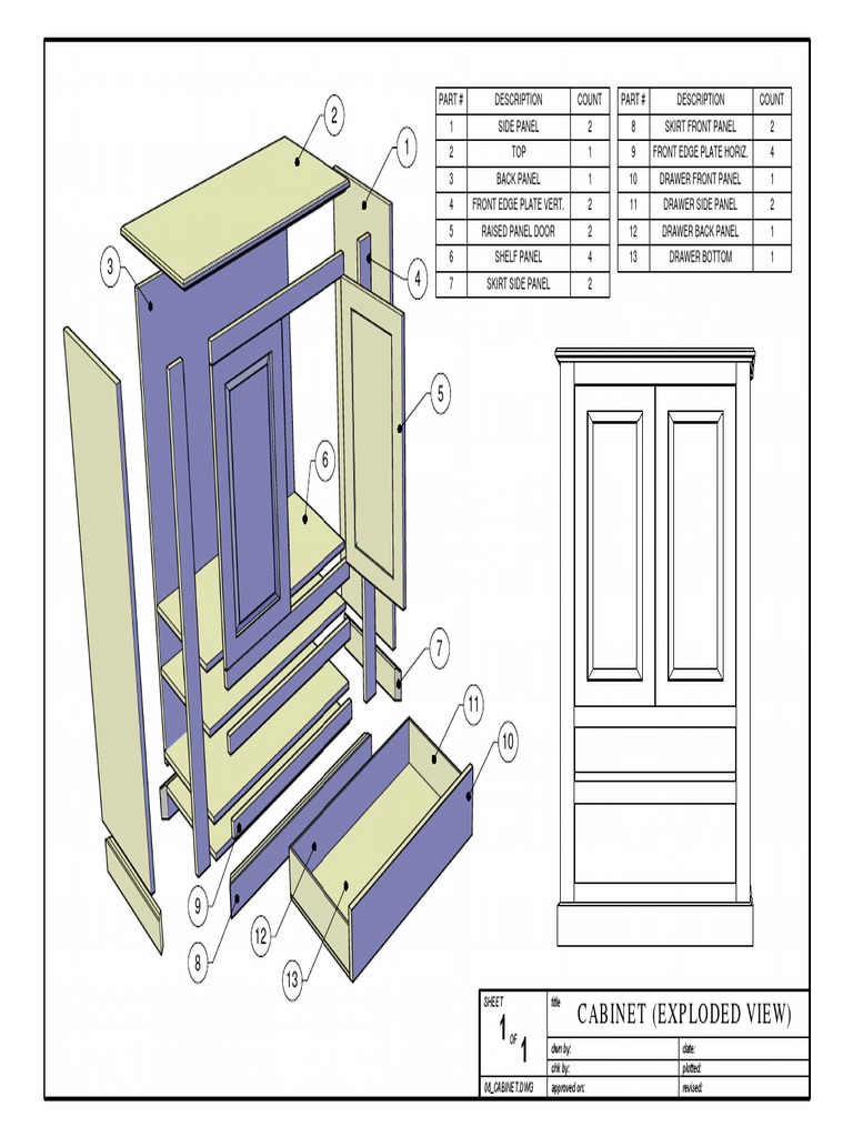 Cabinet (Exploded View): title Sheet OF date: revised: plotted