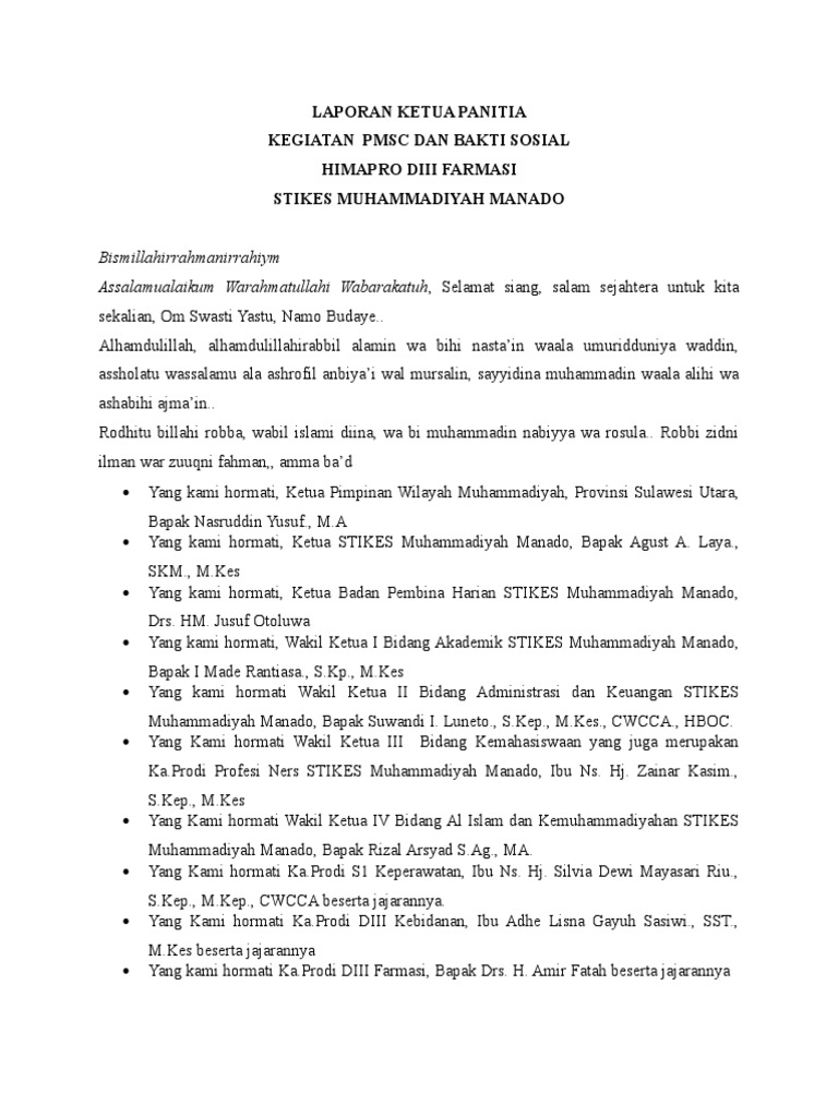 Contoh Laporan Ketua Panitia Pelantikan Seputar Laporan