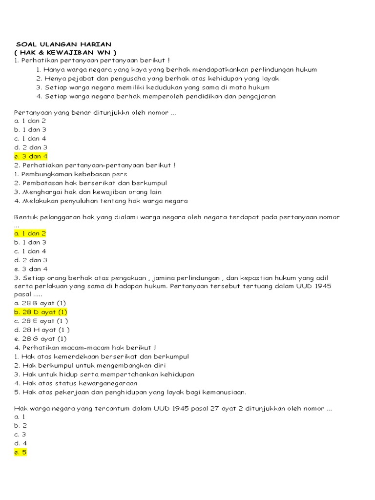 Contoh Soal Essay Hak Dan Kewajiban Warga Negara Contoh Soal Terbaru