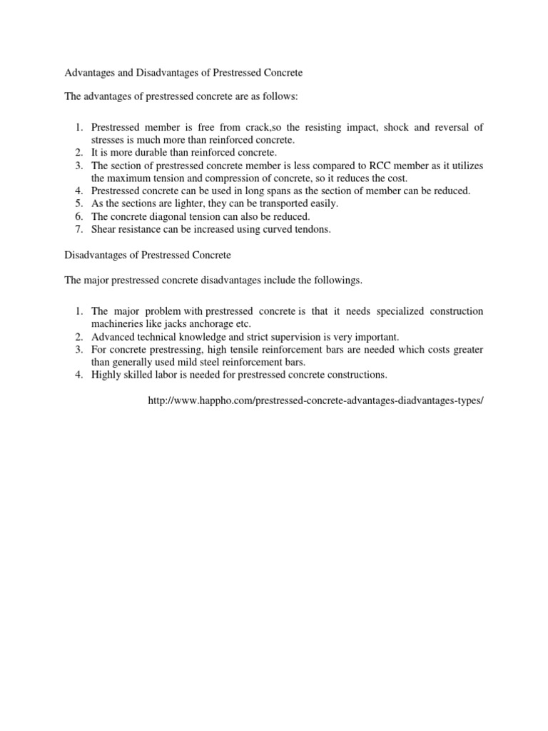 Advantages and Disadvantages of Prestressed Concrete | PDF