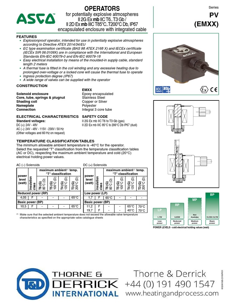 Asco Pv Emxx Solenoid Valve Operator II 2 g Ex Mb II t6..t3 II 2 d Ex