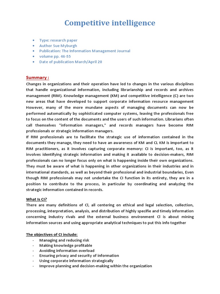 Competitive Intelligence Process Overview | PDF | Business Process ...