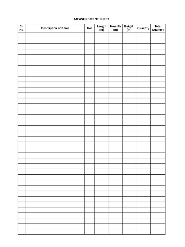 Construction Measurement Sheet Format | PDF