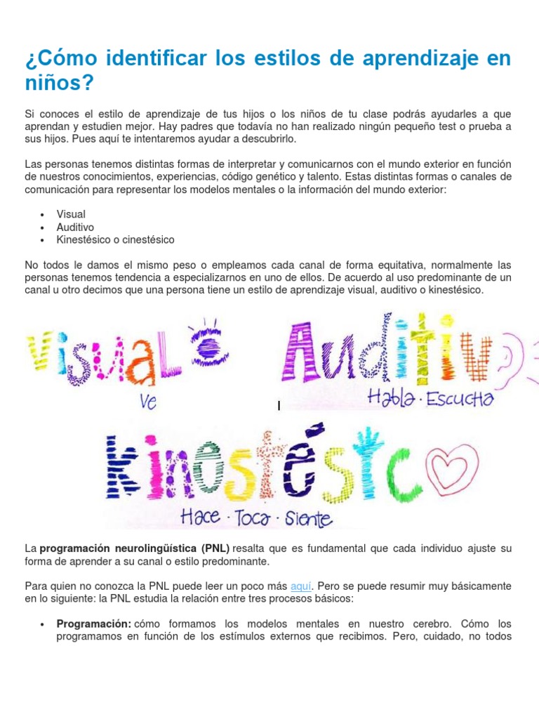 Cómo Identificar Los Estilos de Aprendizaje en Niños | PDF ...
