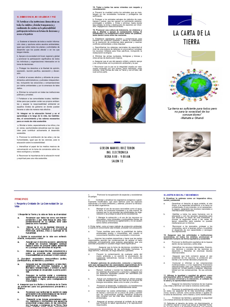 Principios de la Carta de la Tierra | PDF | Desarrollo sostenible ...