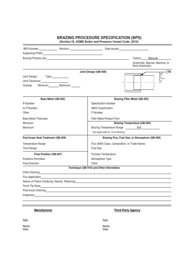 BPS Standard Form ASME Sec IX PDF Materials Industries