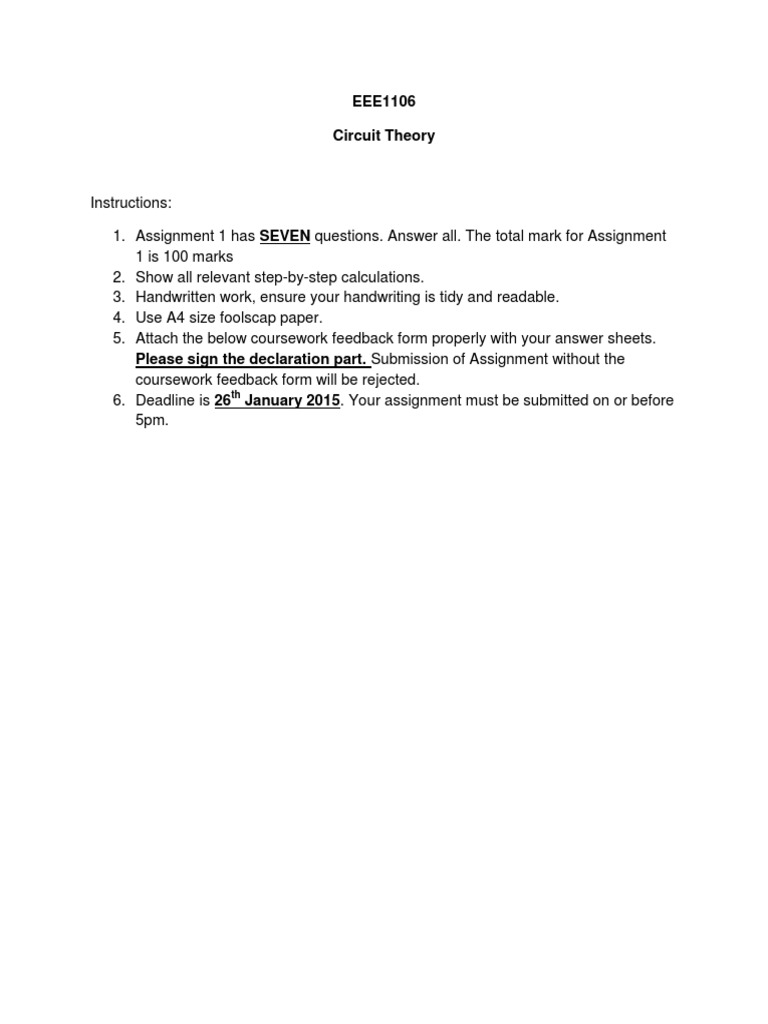 Assignment 1 | Network Analysis (Electrical Circuits) | Electrical Network