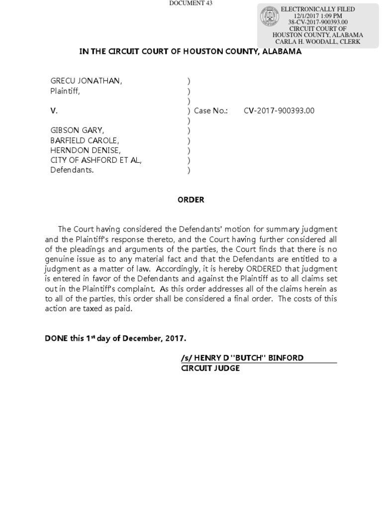 In The Circuit Court of Houston County, Alabama PDF