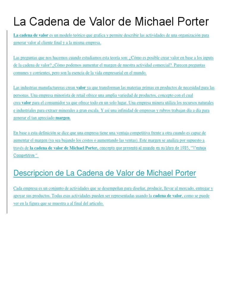 La Cadena de Valor de Michael Porter | PDF | Cadena de valor | Logística