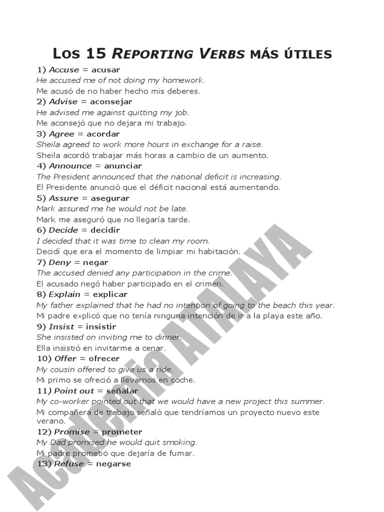15 Verbos de Reporte Esenciales | PDF | Artes del Lenguaje y Comunicación