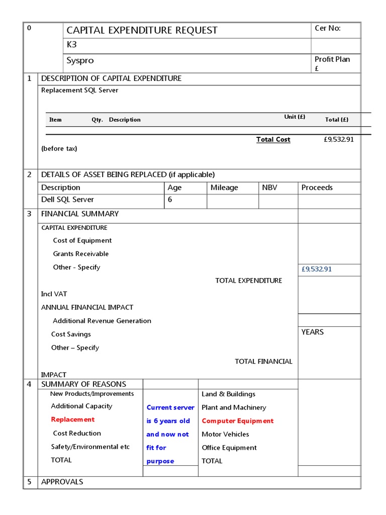 Capex Form Template PDF