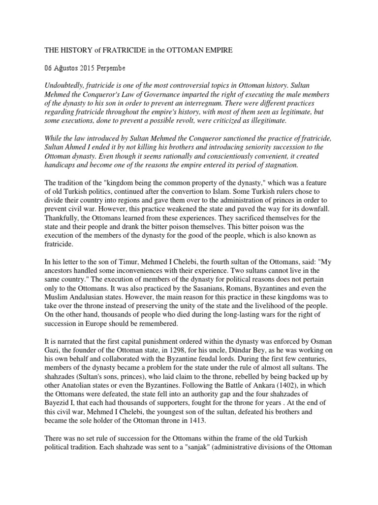 The History of Fratricide in The Ottoman Empire PDF Ottoman Empire