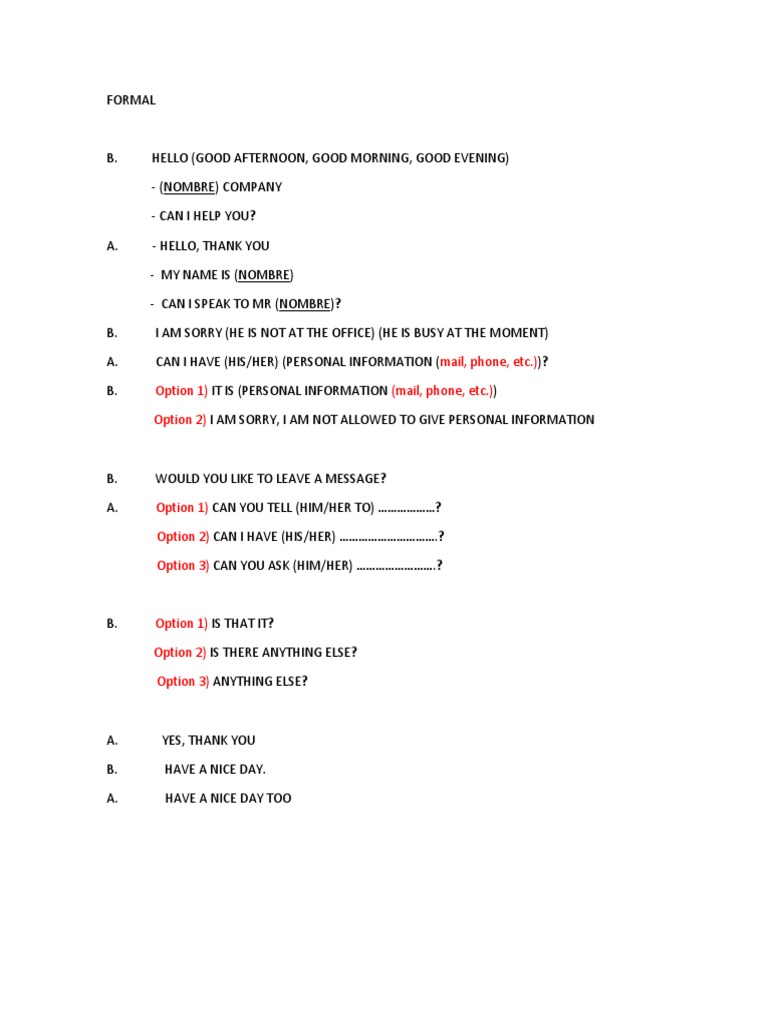 Formal Phone Conversation Script | PDF