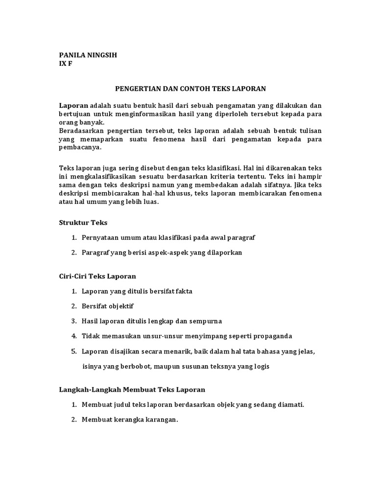 Contoh Teks Laporan Hasil Observasi Beserta Strukturnya Dan Unsur