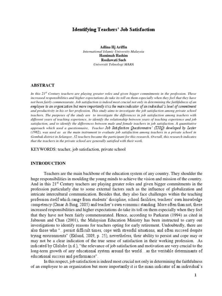 Teacher Job Satisfaction in Private Schools | PDF | Statistical ...
