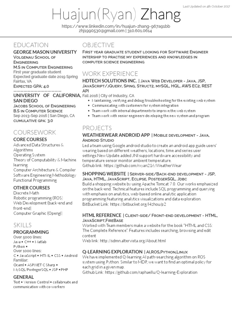 Huajun Zhang Resume | PDF | Java Script | Java (Programming Language)