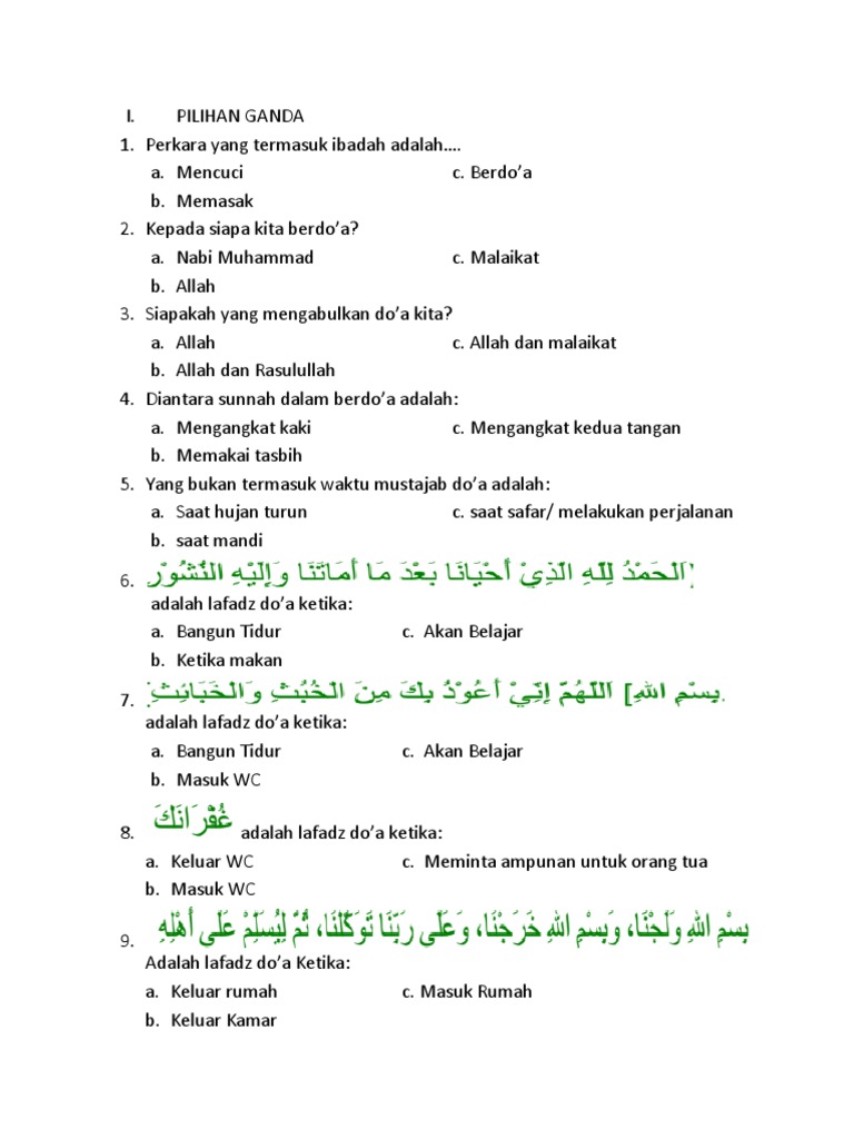 Soal Kelas 1 Doa Harian