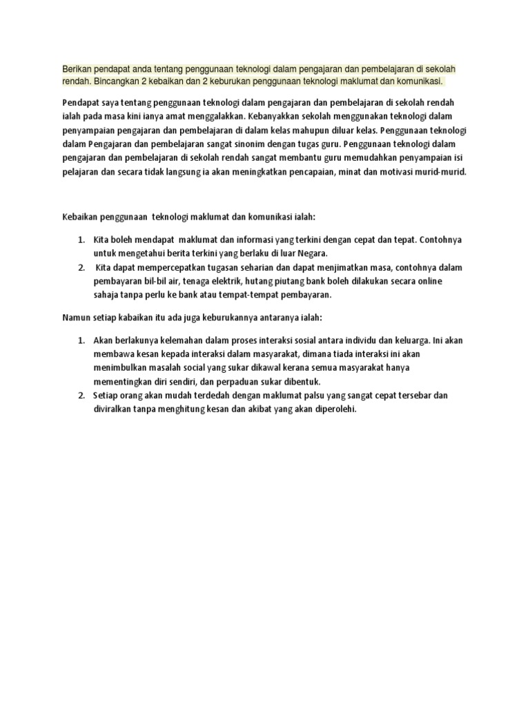 Berikan Pendapat Anda Tentang Penggunaan Teknologi Dalam 