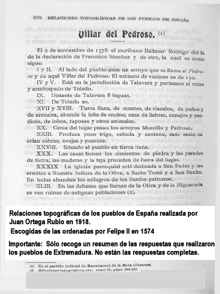 VILLAR DEL PEDROSO en las Relaciones Topográficas de los Pueblos de