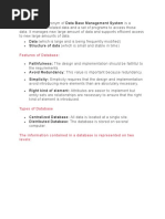 Dbms Data Base Management System Is A: Features of Database