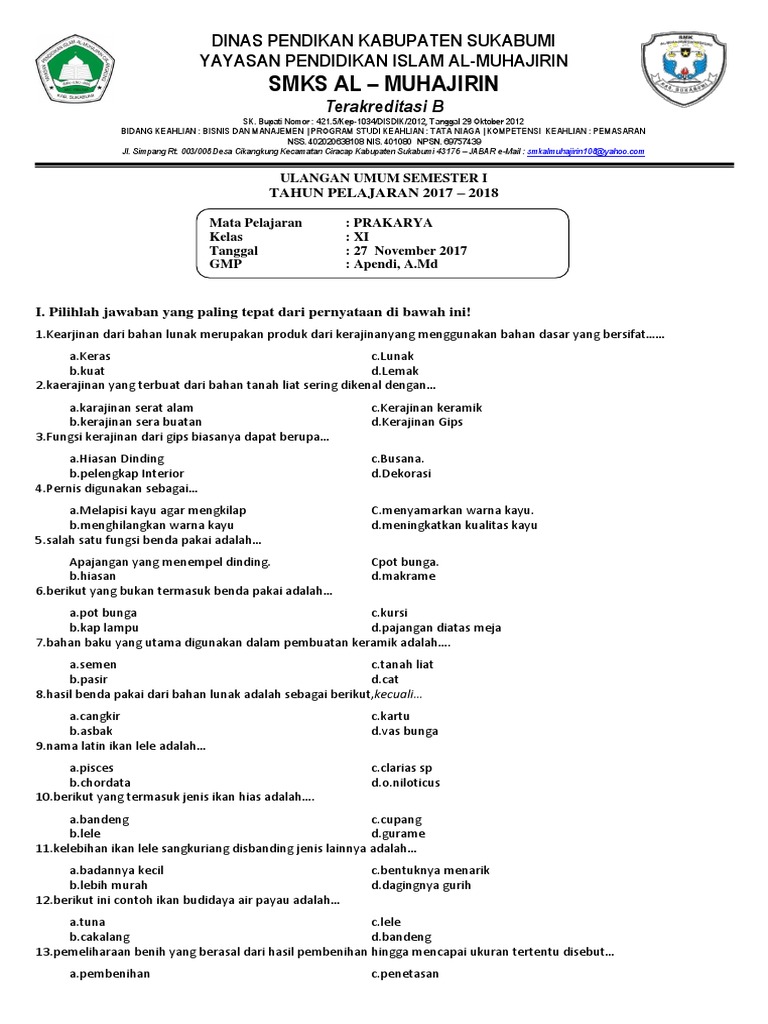 Soal Prakarya Kelas Xi Budidaya Ikan Konsumsi Guru Galeri