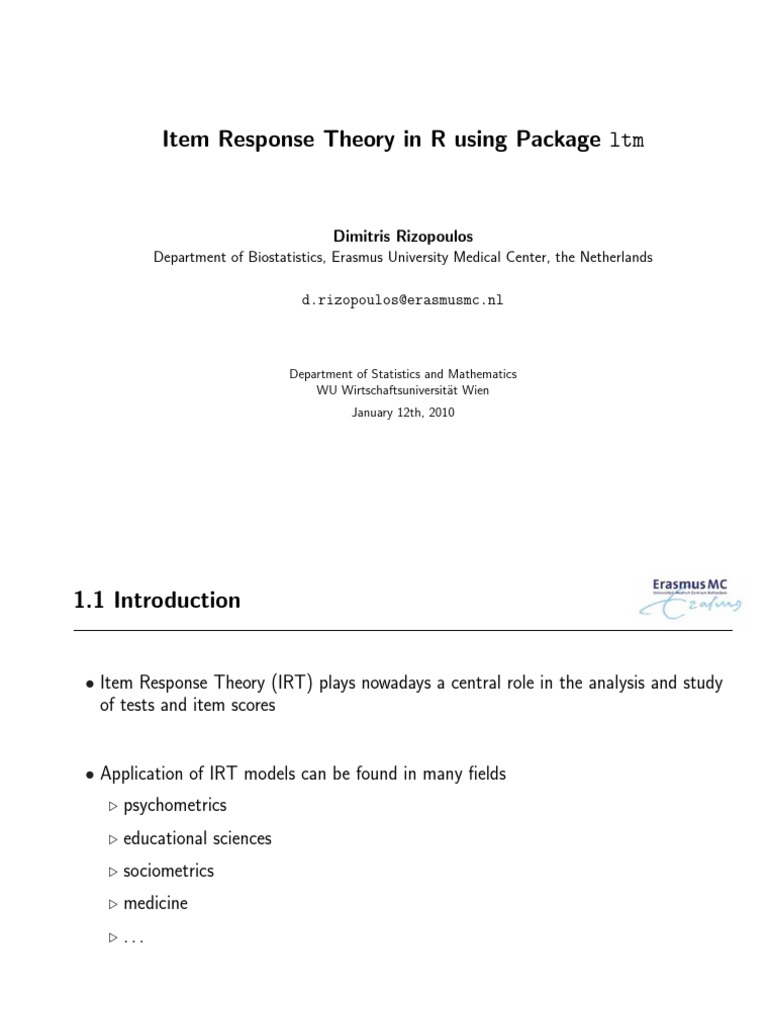 Item Response Theory in R Using Package LTM | PDF | Statistical Theory ...