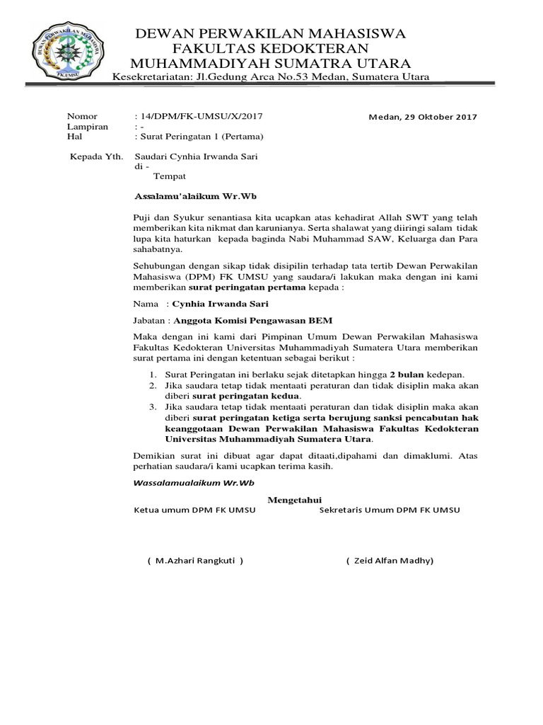 Contoh Surat Peringatan 1 Untuk Anggota Organisasi Nusagates