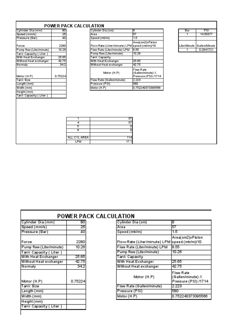 Power Pack Calculation PDF Flow Measurement Litre