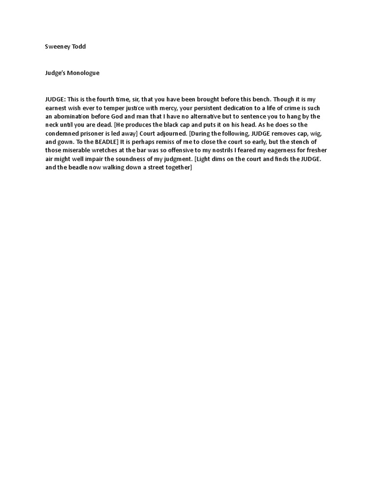 Sweeney Todd Monologue PDF Criminal Justice Crime & Violence