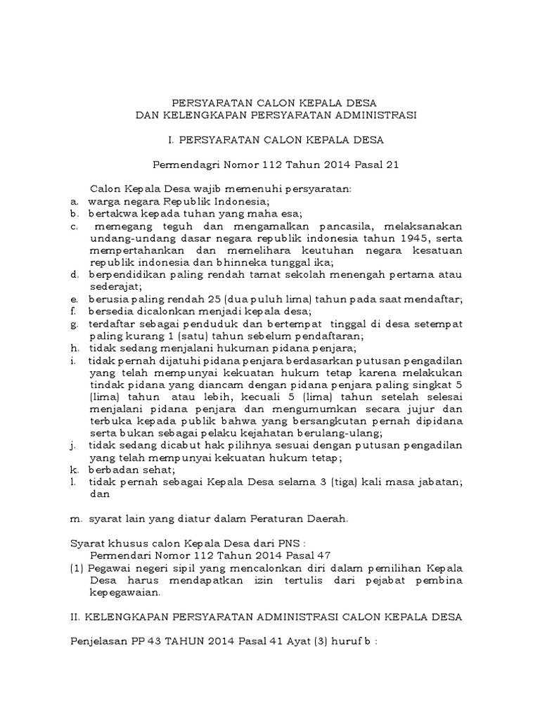 Persyaratan Calon Kepala Desa