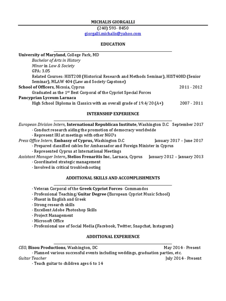 Updated Resume 4 PDF Cyprus Internship