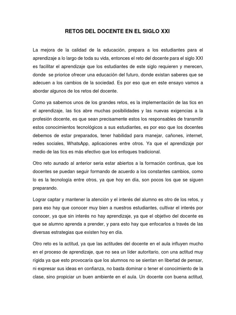 Retos Del Docente en El Siglo Xxi | PDF | Tecnología de información y ...