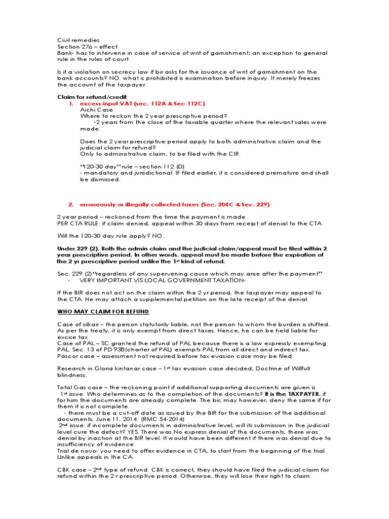Tax Claim of Refund PDF Statute Of Limitations Garnishment