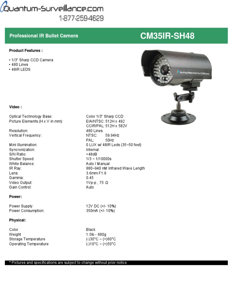 Professional IR Bullet Camera Specs | PDF