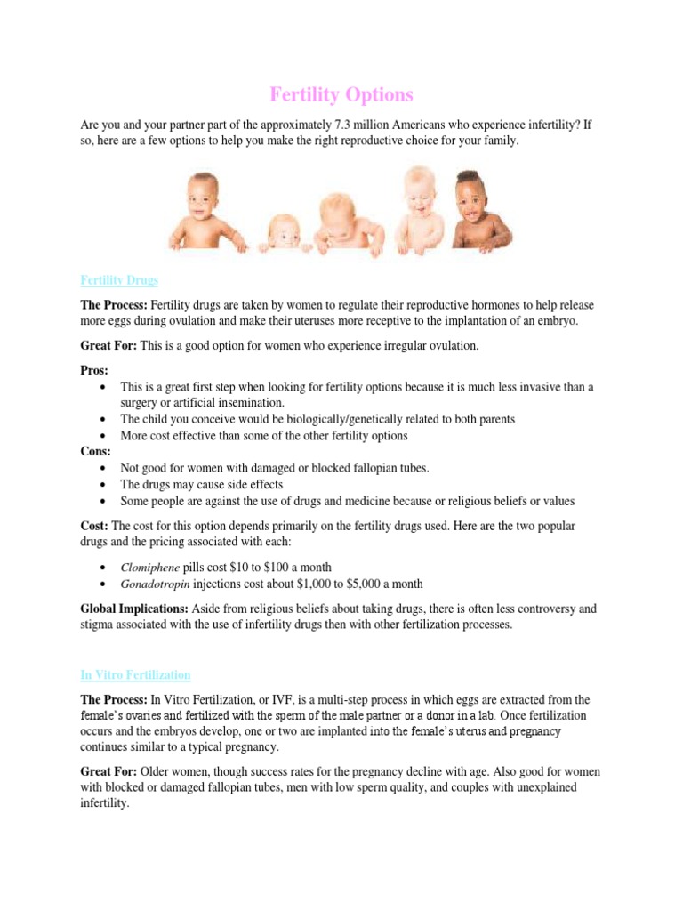Fertilization Options Handout | PDF | In Vitro Fertilisation | Infertility