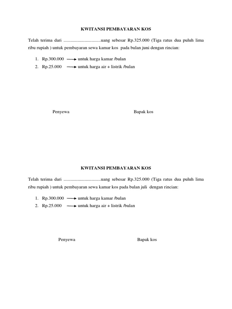 Contoh Kwitansi Pembayaran Kos | PDF | Griya & Taman | Sains & Matematika