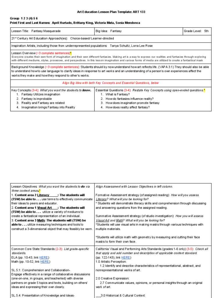 Fantasy Masquerade Art Lesson Plan | PDF