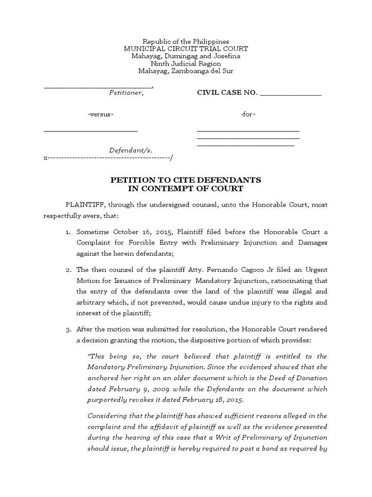 Paper Paper & Party Supplies Template Motion for Contempt