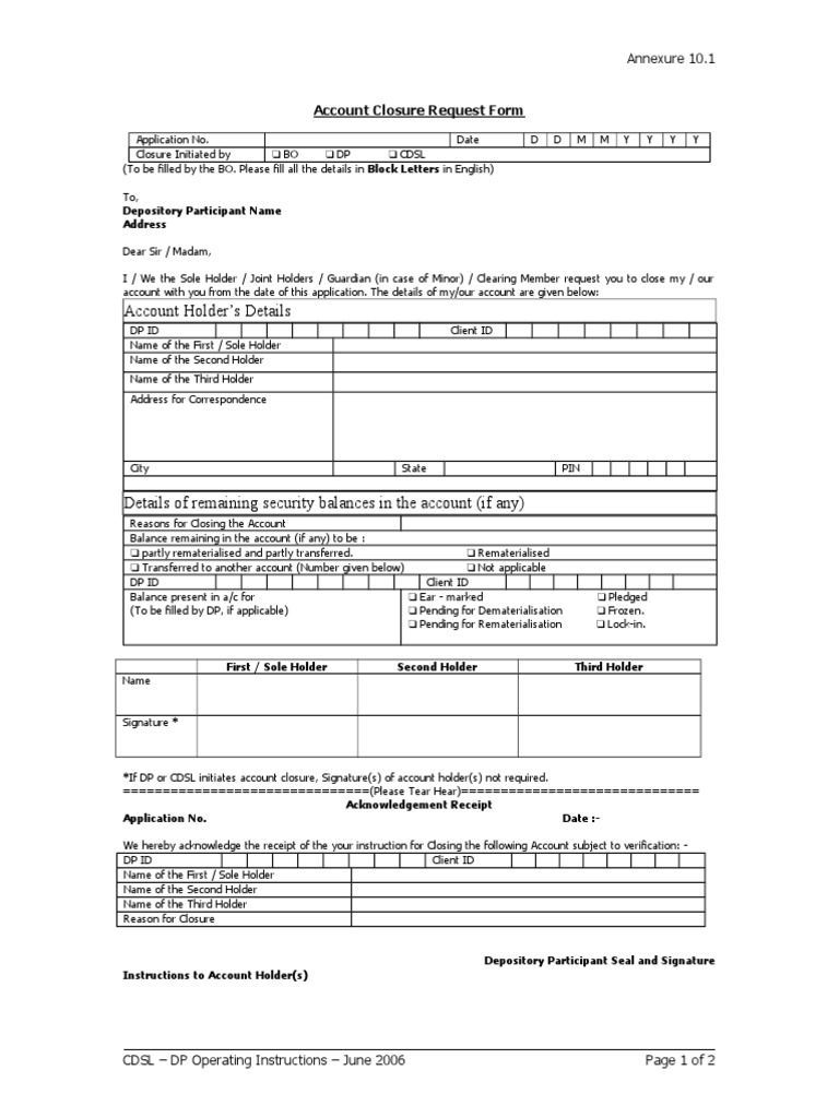 Annexure-10.1-Account Closure Request Form | PDF | Business | Computing ...