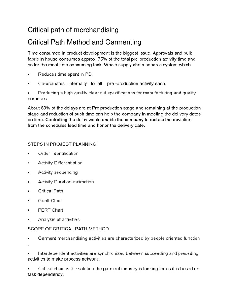 Critical Path Method in Garment Merchandising | PDF | Industries ...