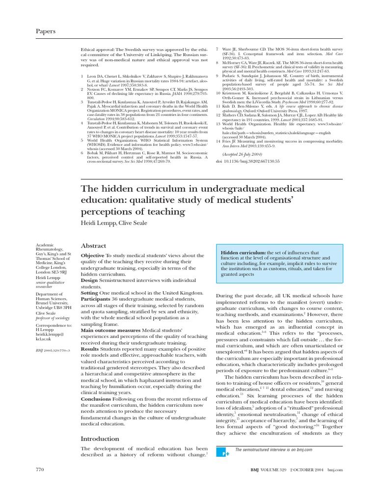The Hidden Curriculum | PDF | Medical School | Medical Education