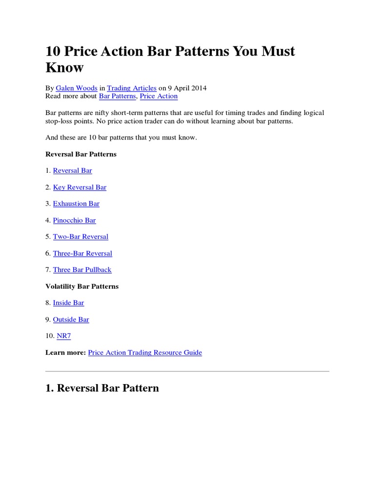 Essential Price Action Bar Patterns | PDF | Market Trend | Microeconomics