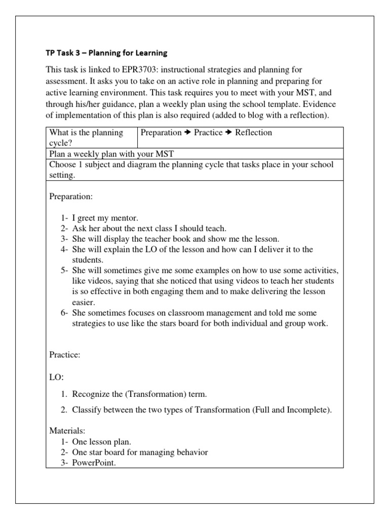 Weekly Learning Plan for Active Teaching | PDF | Career & Growth | Self ...